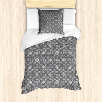Produktbild von ABAKUHAUS Abstrakt Bettbezug Set für Einzelbetten, Zier Formen Bohemian, Milbensicher Allergiker geeignet mit Kissenbezug, 135 cm x 200 cm - 80 x 80 cm, Champagne schwachgrau