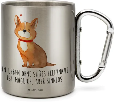 Produktbild von Mr. & Mrs. Panda Thermobecher Hund Glück - Transparent - Geschenk, Trinkbecher Edelstahl, Isolierbecher, Sprüche, Corgie, Herz, Teetasse, Süß, Teebecher, Liebe