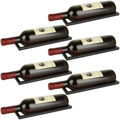 Obrázek produktu pro Omgoods - Nástěnný držák na víno - Kovový držák na lahve - Černý - 6 kusů - Robustní - 27 x 9 cm - Stojan na lahve