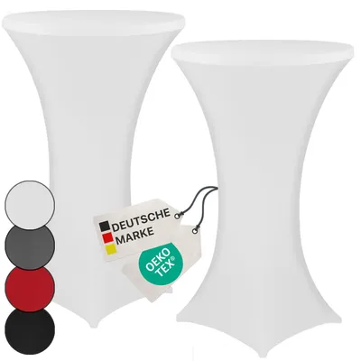 Produktbild von NYVI Stehtischhusse NYVIGala Weiß Ø 60-65 cm - 2er Set - Elastische Premium Stretchhussen für gängige Bistrotische & Stehtische - Dehnbarer Tischüberzug