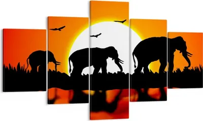 Produktbild von Bild auf Leinwand - Leinwandbild - Tiere Afrikaner Elefanten Natur - 125x70cm - Wand Bild - Wanddeko - Leinwanddruck - Bilder - Kunstdruck - Leinwand bilder - Wandkunst - EA125x70-0533