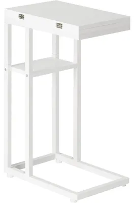 Produktbild von C-Form Beistelltisch Klappbar mit Lagerregal Weiß Metallrahmen