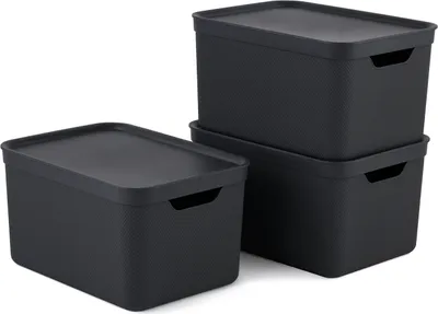 Produktbild von 3er Set Dekobox mit Deckel DIN A4 JIVE, Farbe:Holzkohle schwarz gedeckt