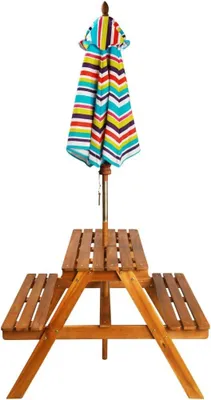 Productafbeelding van Kindertafel voor picknicks met parasol, picknickbank van acaciahout, inclusief afneembaar parasol