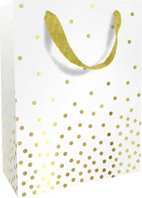 Produktbild von Geschenktasche weiß goldene Punkte 26 x 36 cm