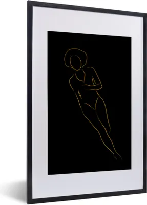 Produktbild von MuchoWow® Gerahmtes Poster Frau - Gold - Strichzeichnung 40x60 cm - Poster mit Schwarzem Bilderrahmen Wandposter Rahmen Foto Bilder - Poster in Rahmen