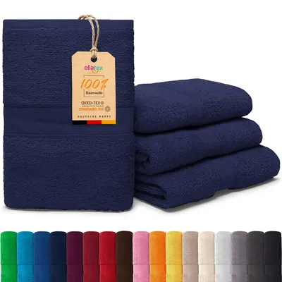 Produktbild von EllaTex PARIS 4er Set Duschtücher 70x140 cm – 100% Baumwolle, 500 g/m² Frottier, Vorteilspack, in Farbe: Navy