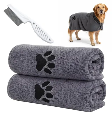 Produktbild von 3-teiliges Pflegeset Hund: Extra saugfähige Handtücher & Hundebürste