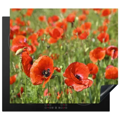 Obrázok produktu pre KitchenYeah® Kryt varnej dosky kvety - maky - červená - zelená, 60x52cm, kuchynská dekorácia, keramický kryt varnej dosky, krycia doska na varnú dosku