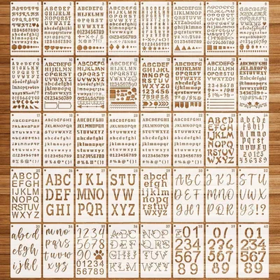 Produktbild von Schablonen Set 40-teilig, Buchstaben und Zahlen, 7"x4", fuer Bullet Journaling, Scrapbooking