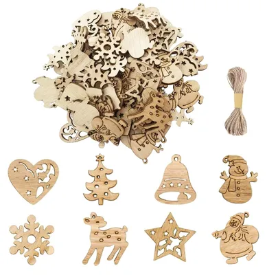 100 Holz-Weihnachtsanhänger, Mini, 1,6-2,6 cm, Bastelzubehör