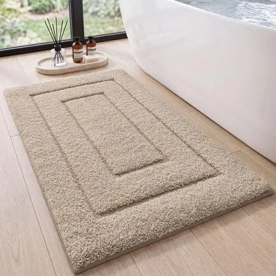 Imagen del producto de Unyqoos® MAESON - Alfombra de baño, 60x90 cm - Microfibra, absorbente y de secado rápido, antideslizante (TPR) - Beige