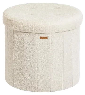 Immagine prodotto di Pouf imbottito in MDF color crema, decorativo, capacità di carico 200 kg, diametro 46 cm x altezza 45 cm