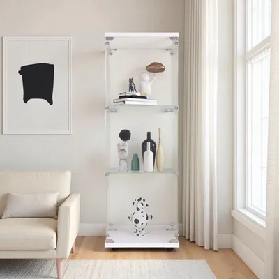 Obrázek produktu pro Skleněná vitrína se třemi policemi - 127x44x17 cm - se zámky - vhodná do obývacího pokoje i kanceláře
