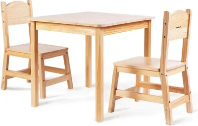 Obrázek produktu pro Dětský dřevěný stůl Mamabrum se 2 židlemi - přírodní borovicové dřevo, ergonomická dětská sada