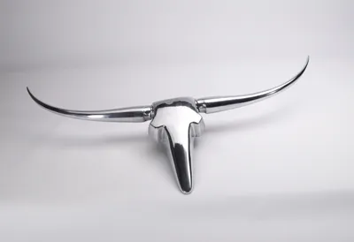 Produktbild von Aluminium ''Bulle'' (Größe: S) - Stierkopf, Texas-Geweih, Wandgeweih, Wandfigur, Wanddekoration, Figur und Skulptur silber, 75x5x35h