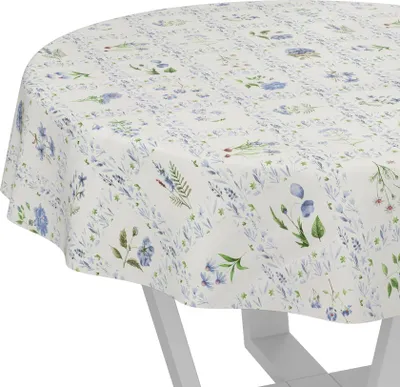 Produktbild von Tischdecke Floral Blumenkaro Blau Rund 140cm Schnittkante Wachstuch abwaschbar