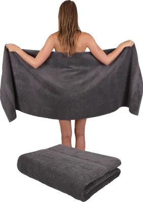 Produktbild von Betz  2 Stück Saunatücher Saunatuch Saunahandtuch Set GOLD 100% Baumwolle Frottier XXL Badetuch Strandtuch Größe 70x200 cm Farbe - anthrazit