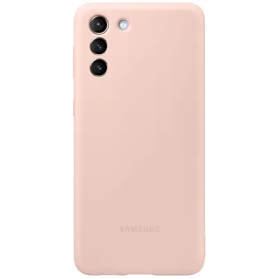 The back of a pink Samsung phone case with a camera cutout.
