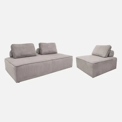 Produktbild von sweeek - Sessel und 2-Sitzer Sofa mit Cordbezug - Hellgrau
