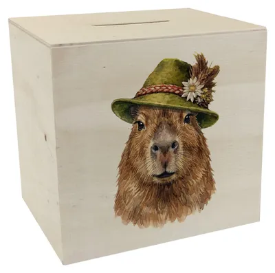 Produktbild von Capybara mit alpenländischem Trachtenhut Spardose aus Holz