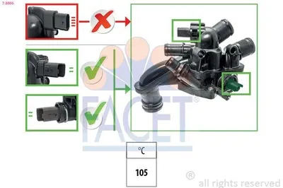 Produktbild von FACET Thermostat Kühlmittel 105°C passend für PEUGEOT 2008 Kombi (CU) 207 (WA, WC) 208 I Schrägheck (CA, CC) für CITROËN BERLINGO (B9)