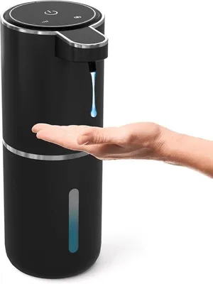 Produktbild von Automatische Handdesinfektions- und Seifen-Dispenser, 380 ml, USB, 4-Stufen, Wandmontage, für Badezimmer und Küche, Schwarz.