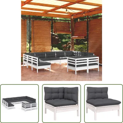 Produktbild von The Living Store 11-tlg. Garten-Lounge-Set mit Kissen Weiß Kiefer Massivholz