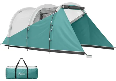 Produktbild von Outsunny Tunnelzelt, Campingzelt für 3 Personen, Familienzelt mit 2 Räumen, Grün