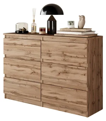 Produktbild von Kommode Wotan Eiche mit 6 Schubladen – Modernes Sideboard für Schlafzimmer & Wohnzimmer – Skandinavische Kommode – GABRIEL
