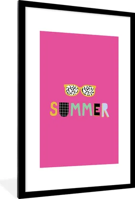 Produktbild von MuchoWow® Gerahmtes Poster Sommer - Sonnenbrille - Rosa 60x90 cm - Poster mit Schwarzem Bilderrahmen Wandposter Rahmen Foto Bilder - Dekoration - Wandposter Wohnzimmer - Hochwertig