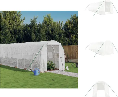 Produktbild von vidaXL Gewächshaus mit Stahlrahmen Weiß 16 m² 8x2x2 m -  Gewächshäuser