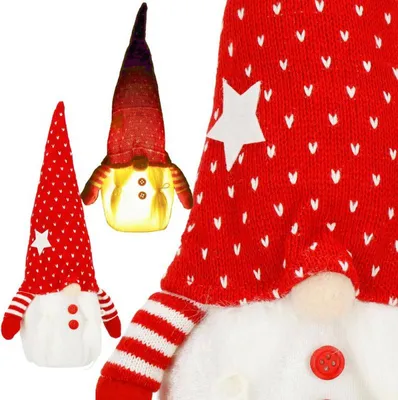 Image de Gnome avec bonnet rouge lumineux 33 cm, décoration de Noël