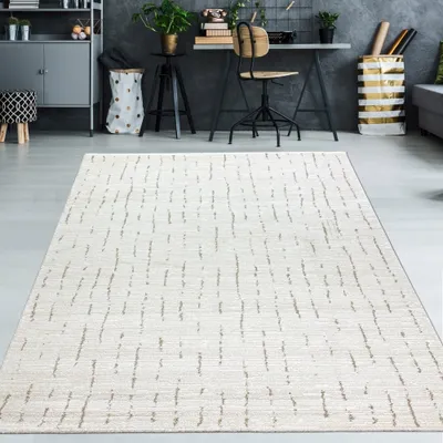 Produktbild von Teppich Wohnzimmer Schlafzimmer Strich Muster angenehm creme mit beige/braunen Streifen Größe - 160 x 230 cm