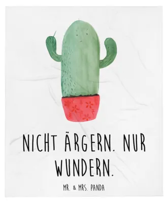 Produktbild von Mr. & Mrs. Panda Tagesdecke Kaktus Wut - Weiß - Geschenk, Kakteen, Chefin, Kuscheldecke, Bettüberwurf, Büro, Kollege, Bettdecke, Couchdecke, wütend, Decke