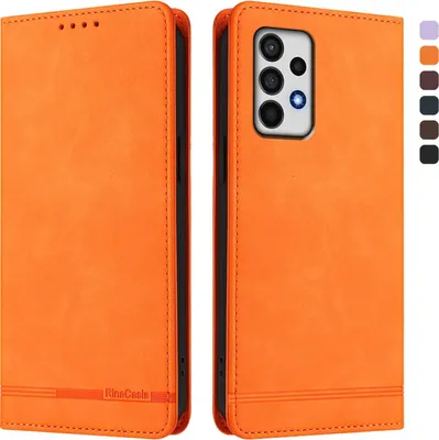 Produktbild von Hülle für Samsung Galaxy A52 / A52s 5G, Retro Kunstleder Ständer Klapphülle mit Kartenfächer und Magnetische Orange