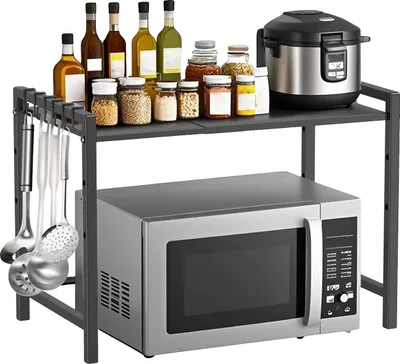 Produktbild von Mikrowellenregal, verstellbares Design, robuste Konstruktion, Schwarz