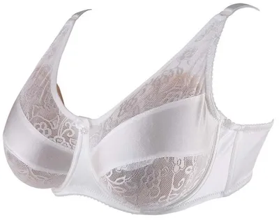 Imagen del producto de Sujetador para prótesis mamarias con bolsillo, color blanco, encaje