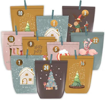 Imagen del producto de Calendario de Adviento para rellenar - 24 calendarios navideños - Bolsitas de papel para hacer manualidades - Bolsitas de papel para el calendario de Adviento