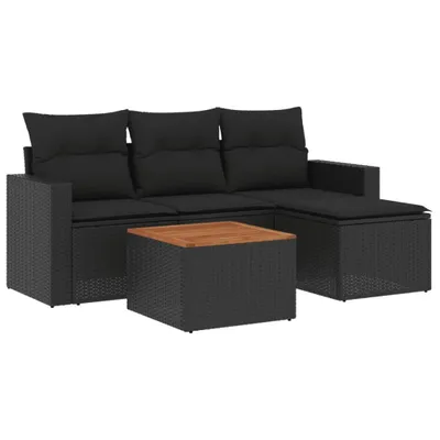 Produktbild von vidaXL 5-tlg. Garten-Sofagarnitur mit Kissen Schwarz Poly Rattan