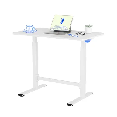 Produktbild von FLEXISPOT Gasfeder Höhenverstellbarer Schreibtisch 100×60 cm – stufenlos manuell verstellbar, Steh-Sitz-Tisch ohne Strom, mobil mit Rollen (Weiß)