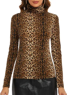 Produktbild von Langarmshirt Damen, Rollkragen, Leo-Print, Slim Fit, für Herbst und Winter