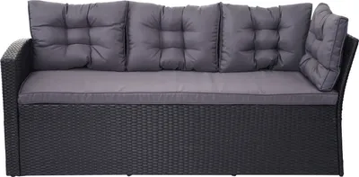Produktbild von Poly-Rattan-Garnitur HWC-A29, Gartengarnitur Sitzgruppe Lounge-Esstisch-Set, schwarz Kissen dunkelgrau, mit 2x Hocker