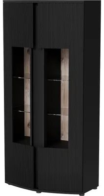 Produktbild von Vitrine CHELLY Schwarz, Maße: 180 cm (H) x 86 cm (B) x 35-47 cm (T)