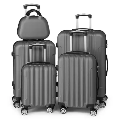 Produktbild von FCH Kofferset 5 teilig mit Kosmetikkoffer, Koffer Set Hartschalen-Trolley aus ABS, Dunkelgrau