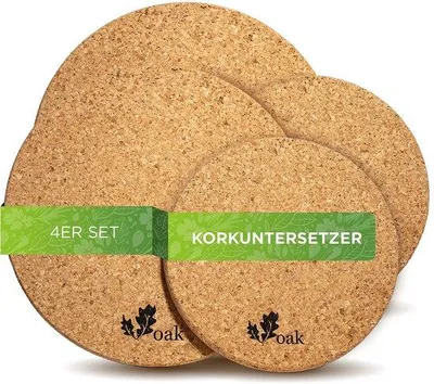 Produktbild von Kurk-Onderzetters 20 cm & 15 cm, 100% Natürlich, Antislip, Wasbar