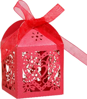 Produktbild von 50pcs Liebe Herz Laser Cut Hochzeit Party Favor Boxen, Kleine Süßigkeiten Schokolade Geschenk-Boxen Braut Geburtstag Dusche Bomboniere Mit Bändern