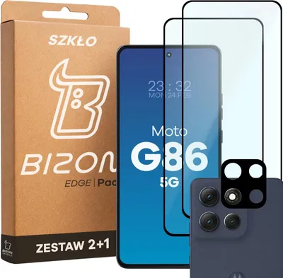 Produktbild von 2x Gehärtetes Glas + Kameraschutz für Motorola Moto G86 5G, Bizon Glass Edge Pack, Schwarz