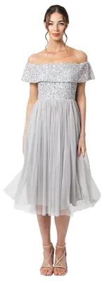 Produktbild von Maya Deluxe Damen Maya Deluxe Bardot Embellished Midi Dress Brautjungfernkleid,