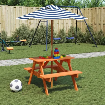 Image de Maison Exclusive - Table de pique-nique pour 4 enfants avec parasol, en bois massif de sapin
